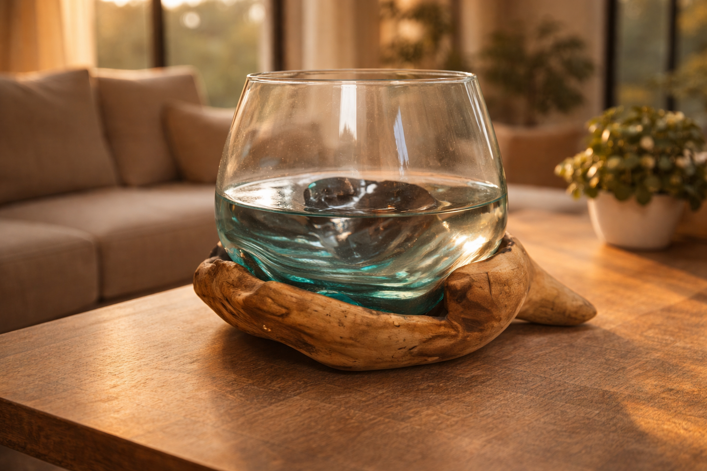 Handcrafted Wooden Hands Glass Planter Artistic bowl- The artisans palm
