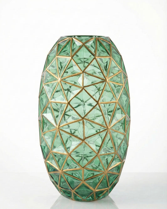 Premium Imported Designer Green Glass Vase showpiece– Limited Edition