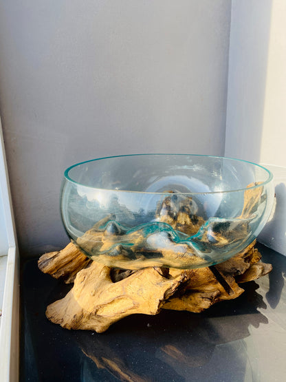 Molten Glass on polished teak Driftwood-Oceanbowl(large)