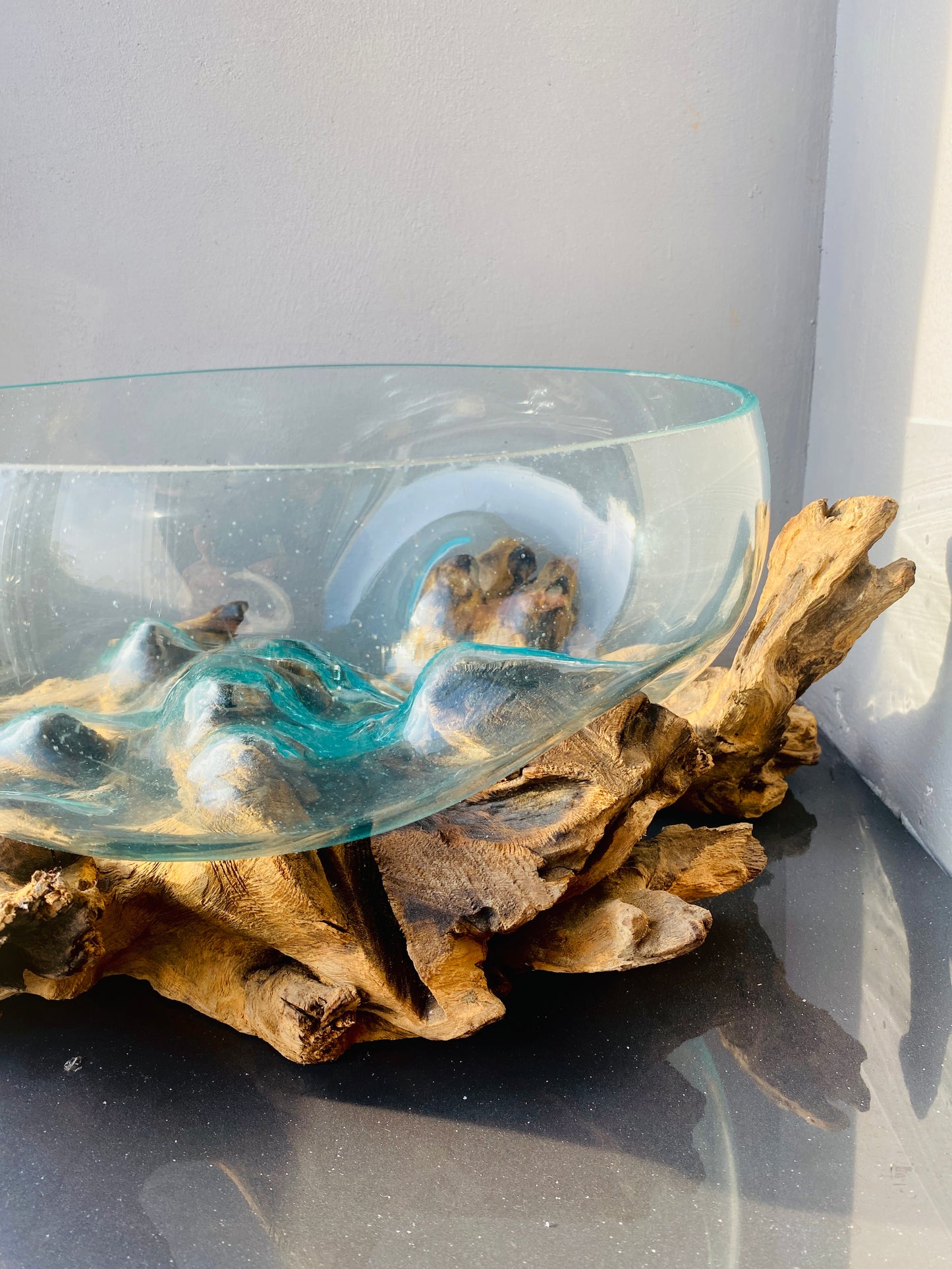 Molten Glass on polished teak Driftwood-Oceanbowl(large)