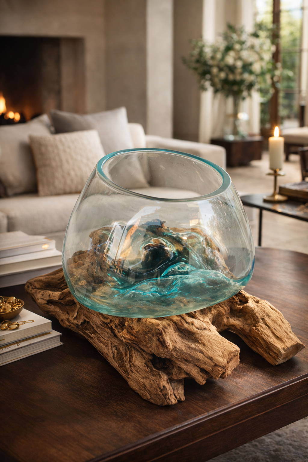 Molten Glass on teak Driftwood-wavecrest large