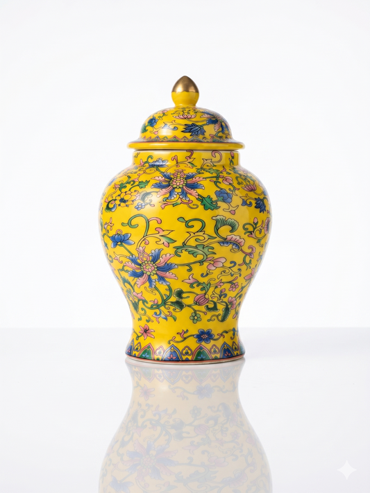 Yellow Porcelain Tea kitchen floral Jars With Lids –  Ceramic Tea Storage Canisters Airtight Container for Loose Tea, Sugar, Herbs