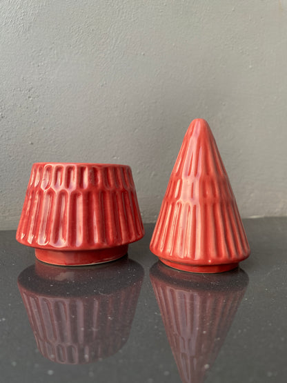 Ceramic Red Two-Piece Tree Showpiece – 11cm Height, Premium Holiday Decoration for Home Décor, Gifting & Tabletop Display
