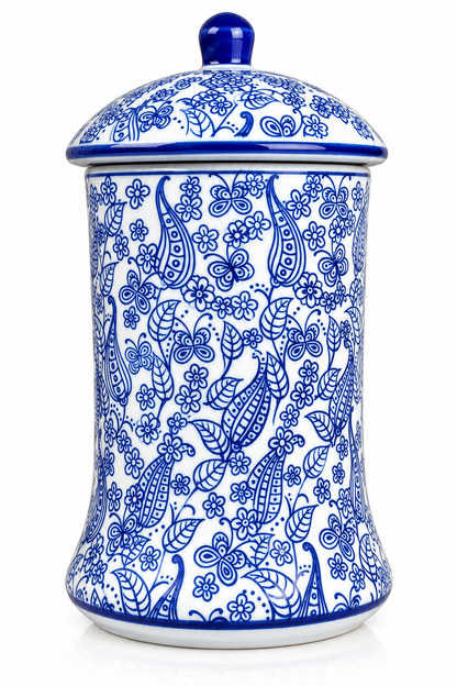 Blue & White Floral Ceramic Decorative Jar