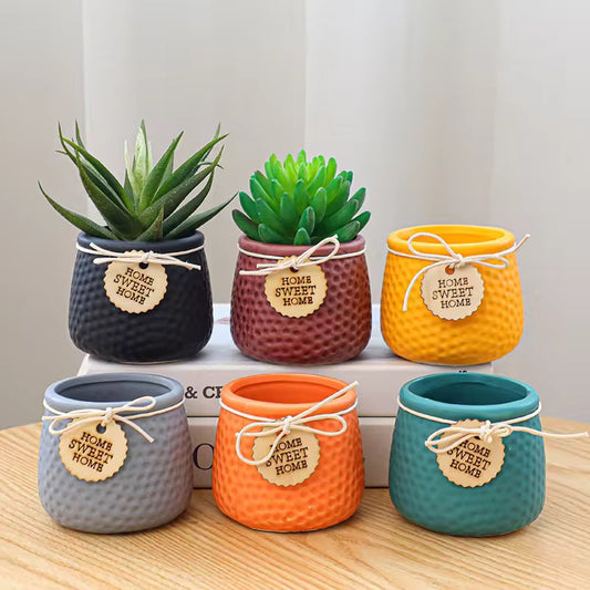 Set of 6 Home sweet home ceramic planter