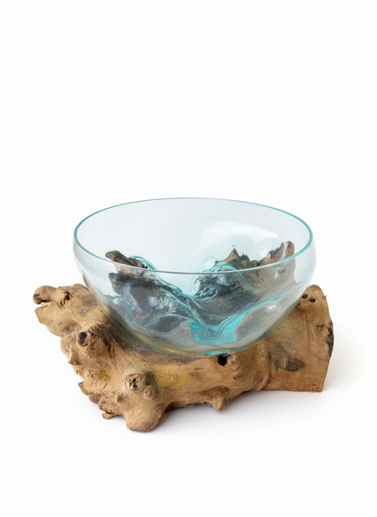 Molten Glass on polished teak Driftwood-Oceanbowl(large)