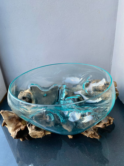 Molten Glass on polished teak Driftwood-Oceanbowl(medium)
