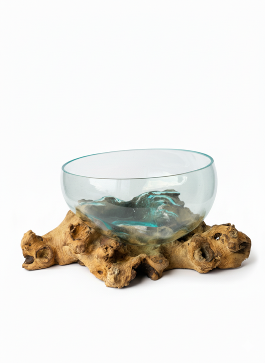 Molten Glass on polished teak Driftwood-Oceanbowl(medium)