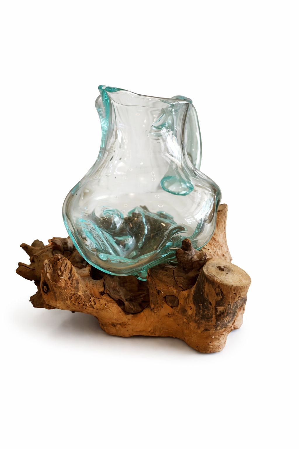 Handcrafted Molten Glass Driftwood Pitcher Vase –AquaPour Artisan Decor