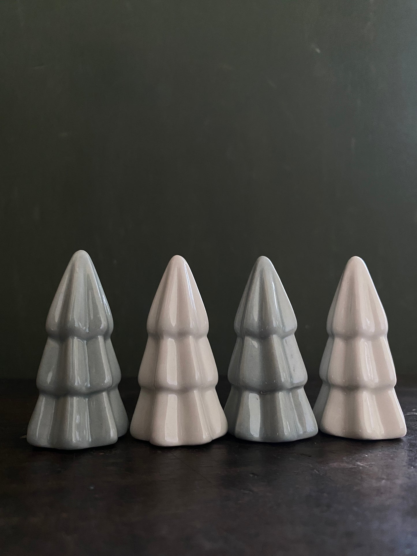 Set of 4 Mini Ceramic Christmas Trees - Glossy White & Blue Decor for Tabletop, Mantel, and Festive Display