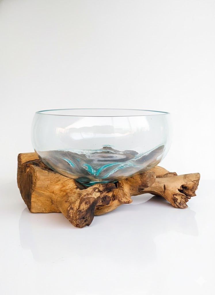 Molten Glass on polished teak Driftwood-Oceanbowl(medium)