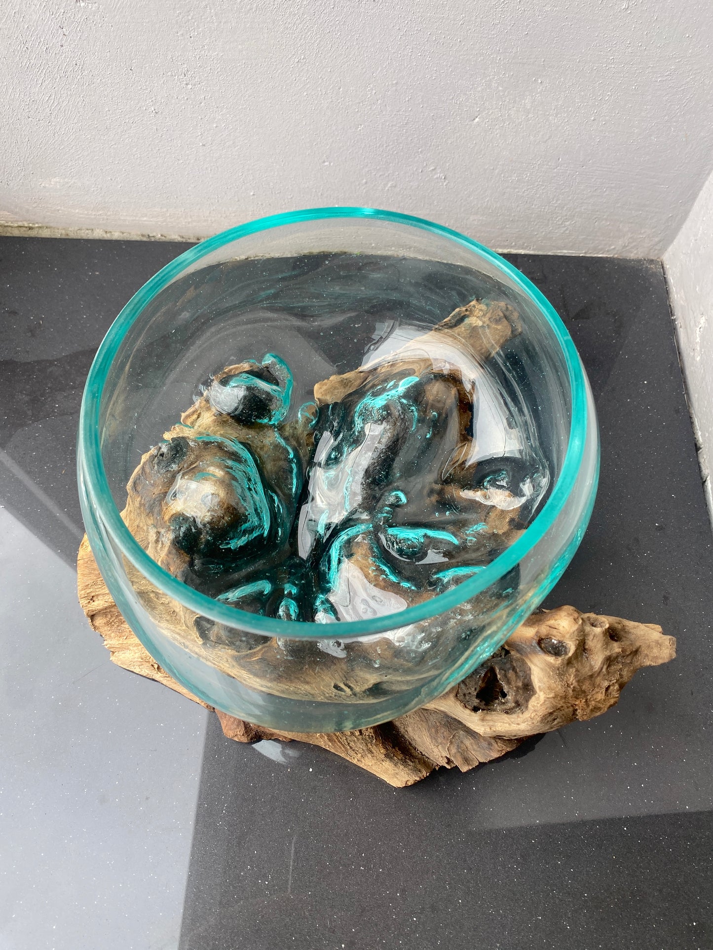 Molten Glass on polished teak Driftwood-Oceanbowl(small)