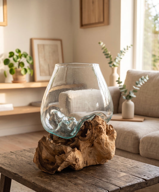 Wavecrest xl size Molten Glass on teak Driftwood