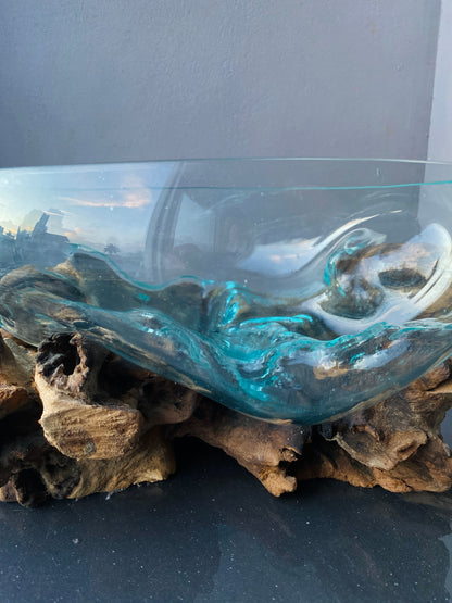 Molten Glass on polished teak Driftwood-Oceanbowl(medium)