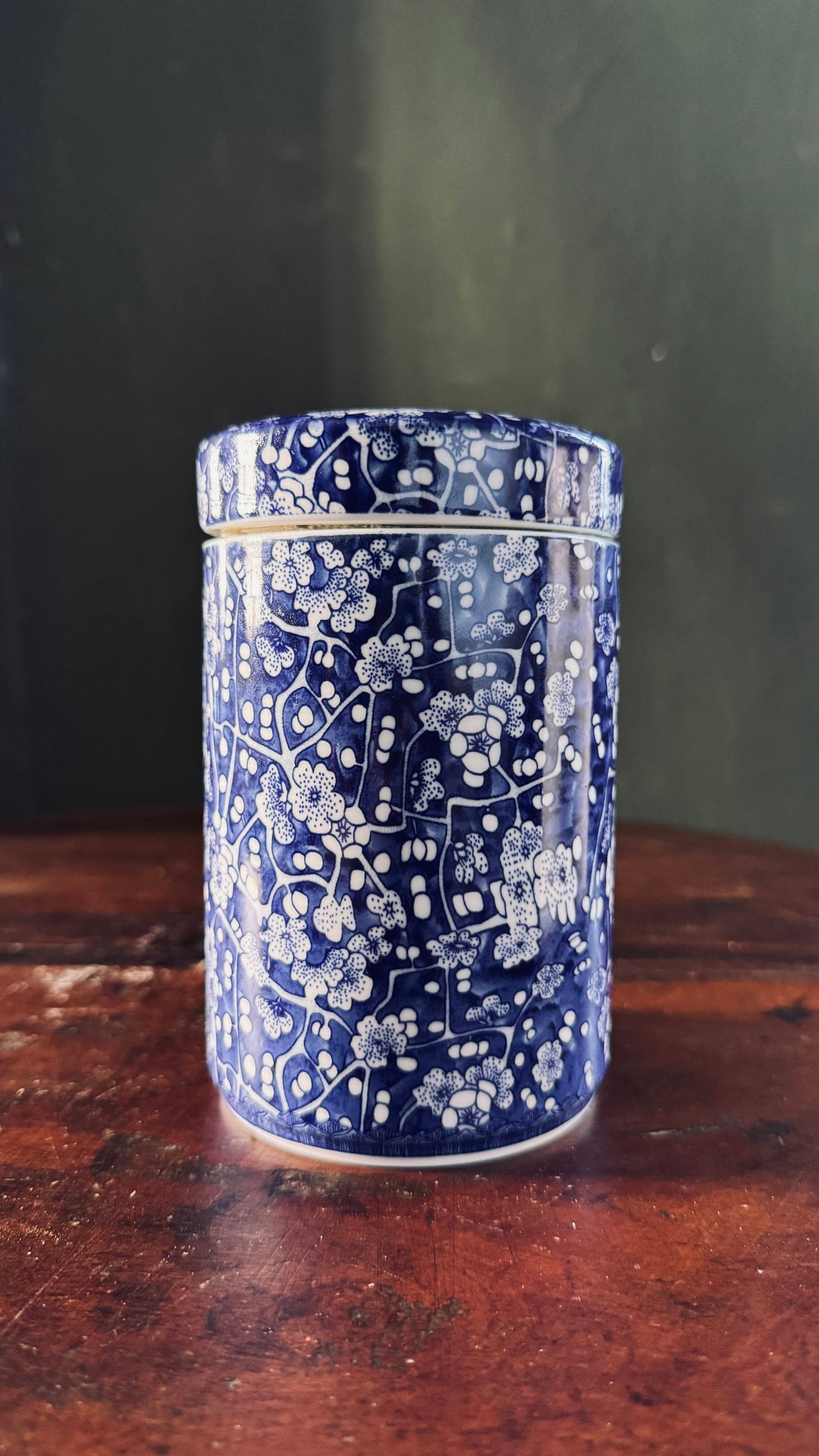 Imported Blue & White Porcelain Tea Canister with Lid | Decorative Ceramic Storage Jar | Chinoiserie Kitchen & Home Decor