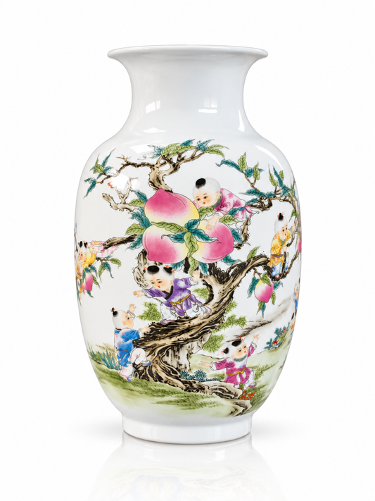 Traditional Ceramic Decorative Vase-Peaches of Longevity
