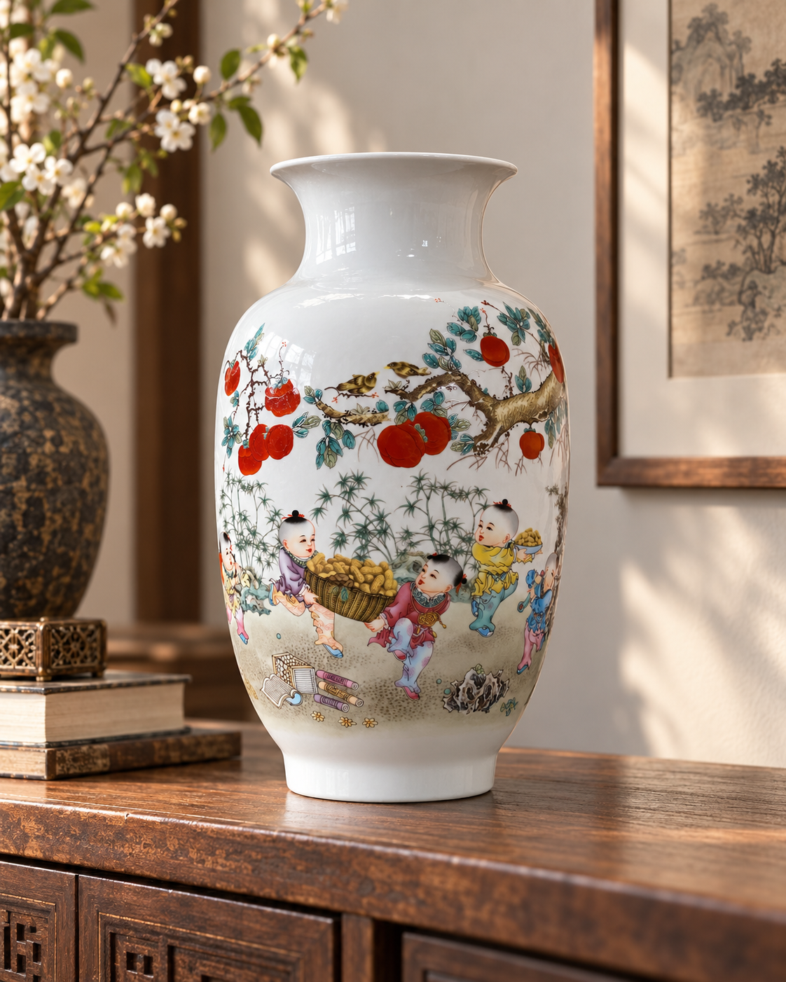 Traditional Chinese Ceramic Decorative Vase- Good things