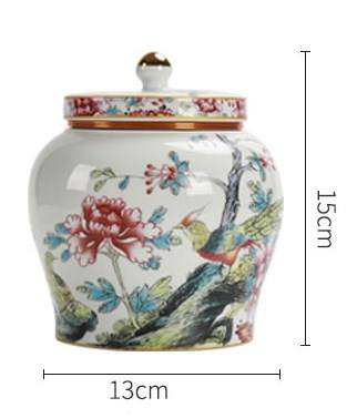Imported Chinese Porcelain Tea ginger Jars With Lids Jingdezhen Hand-Painted bird floral Ceramic kitchen Storage Canisters Style white pottery golden top home decor Famille Enamel Container spices