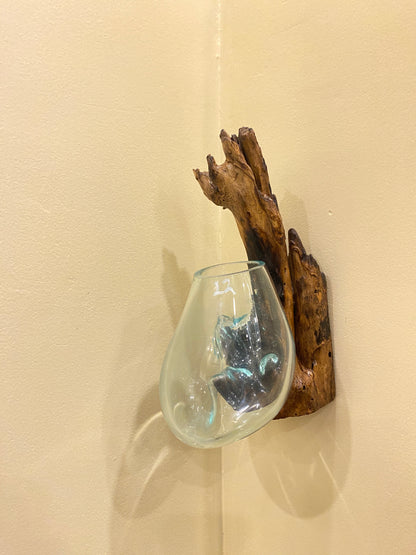 Molten Glass on Hanging polished Driftwood