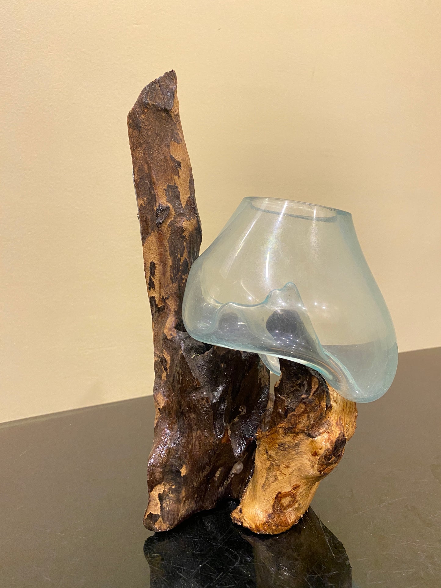 Molten Glass on Hanging polished Driftwood