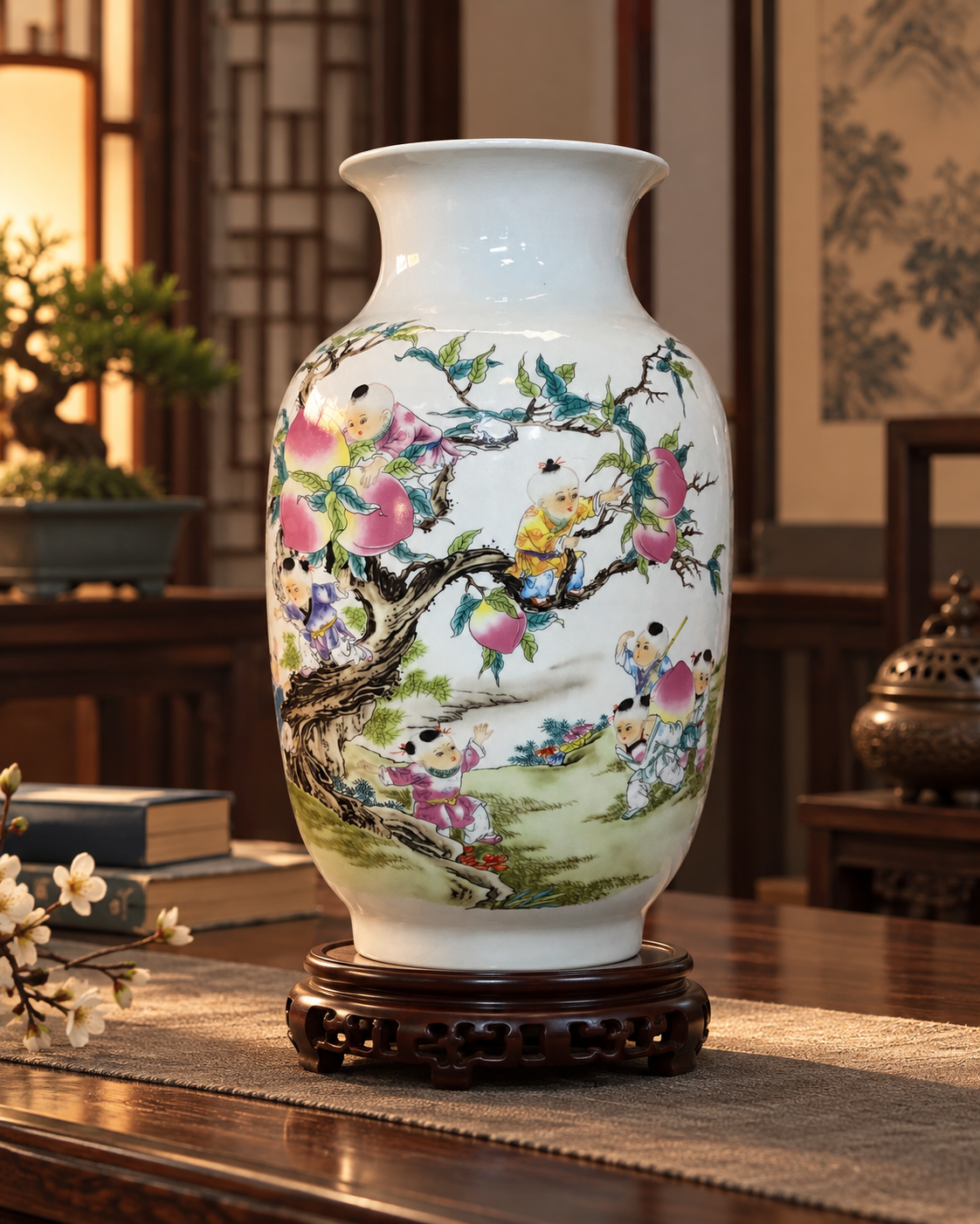 Traditional Ceramic Decorative Vase-Peaches of Longevity