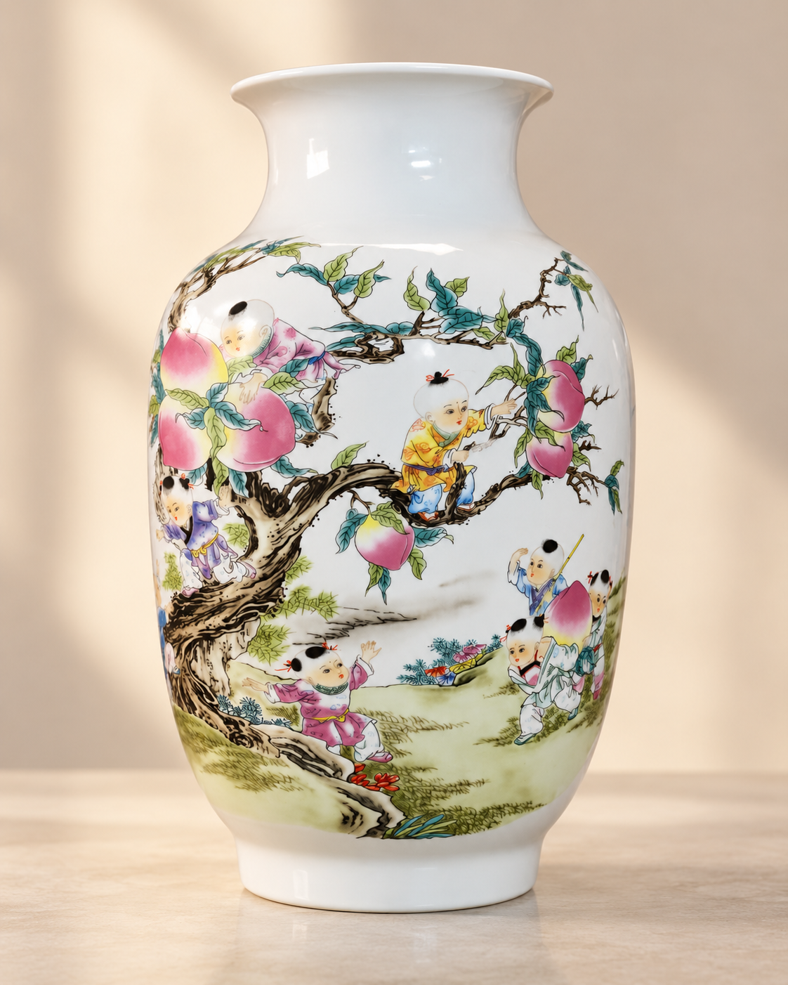 Traditional Ceramic Decorative Vase-Peaches of Longevity