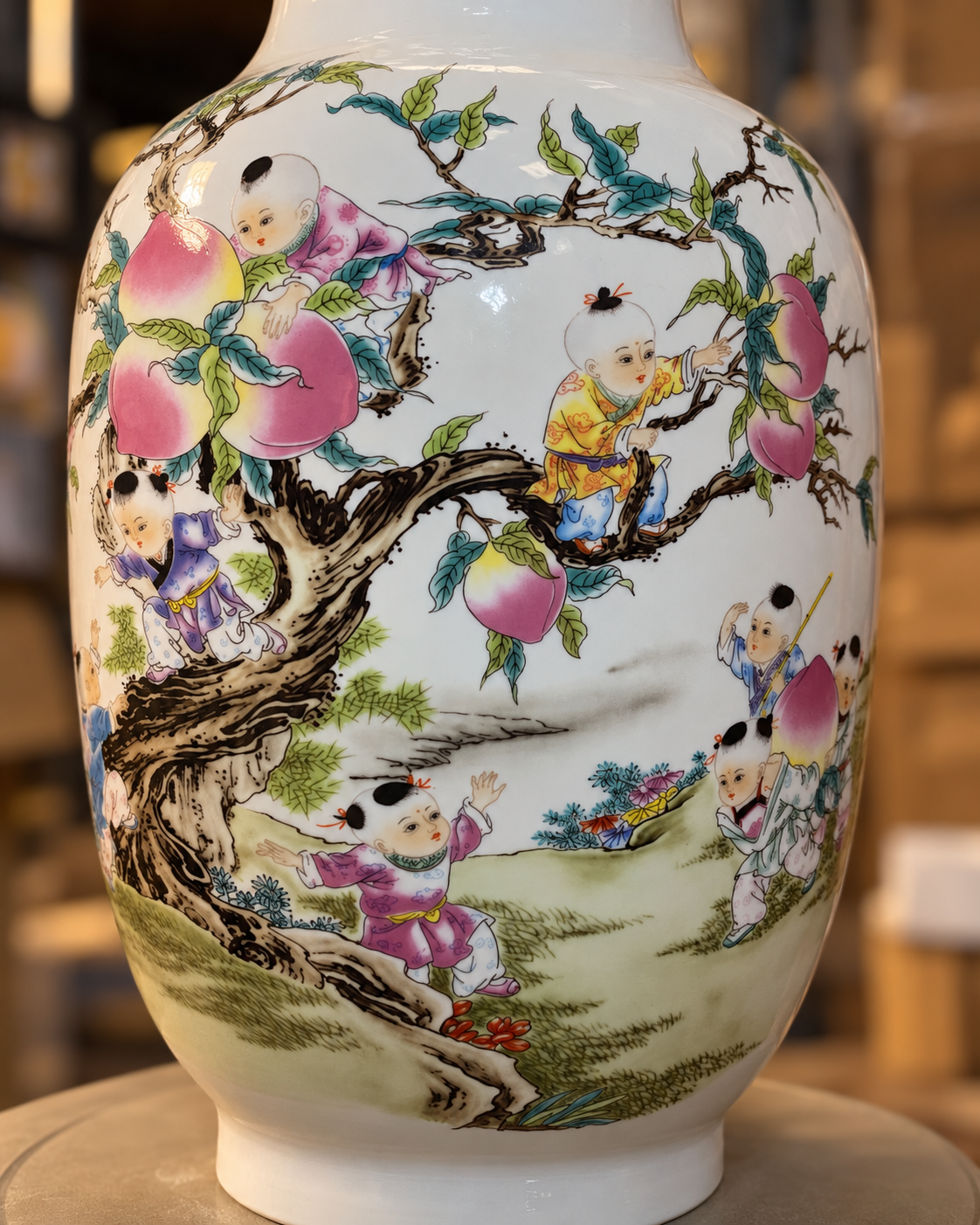 Traditional Ceramic Decorative Vase-Peaches of Longevity