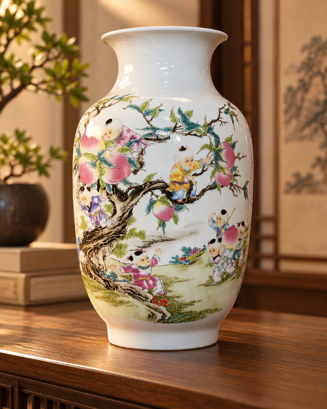 Traditional Ceramic Decorative Vase-Peaches of Longevity