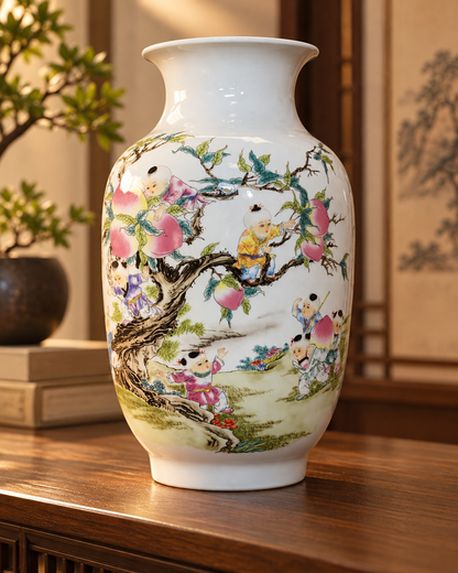 Traditional Ceramic Decorative Vase-Peaches of Longevity