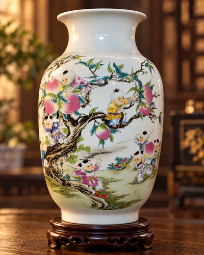 Traditional Ceramic Decorative Vase-Peaches of Longevity