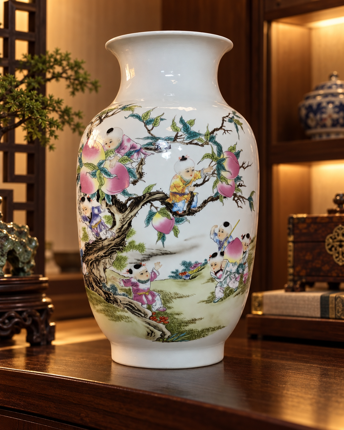 Traditional Ceramic Decorative Vase-Peaches of Longevity
