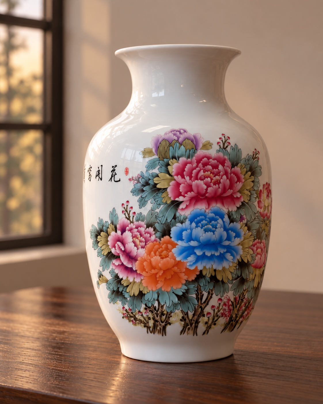 Multicolour Floral Ceramic Vase with Botanical Artwork – Prosperity