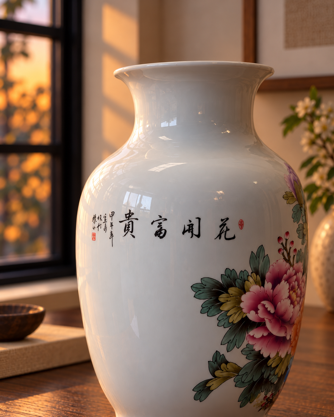 Multicolour Floral Ceramic Vase with Botanical Artwork – Prosperity