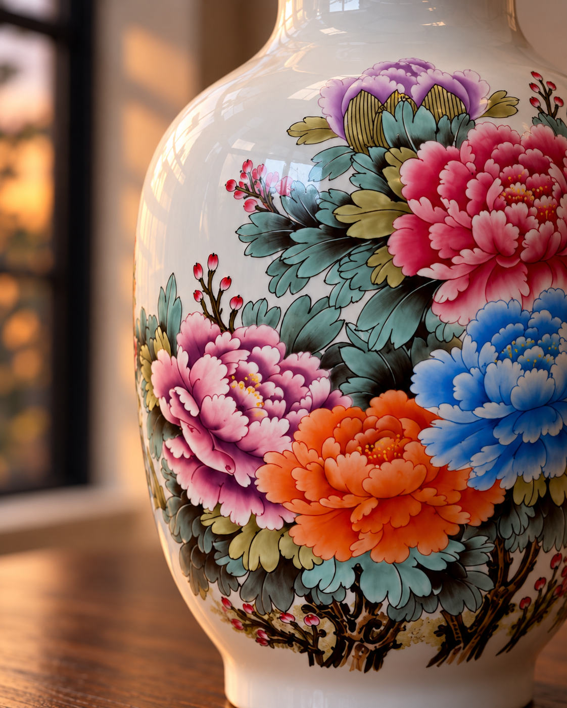 Multicolour Floral Ceramic Vase with Botanical Artwork – Prosperity