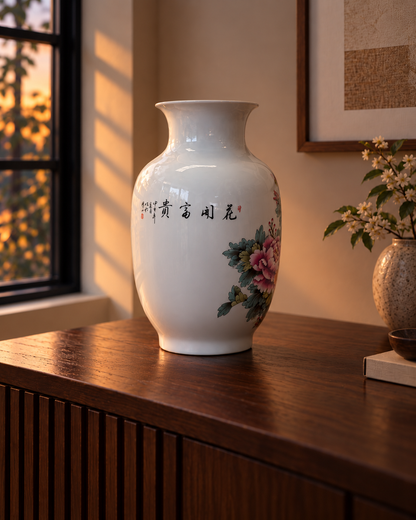 Multicolour Floral Ceramic Vase with Botanical Artwork – Prosperity