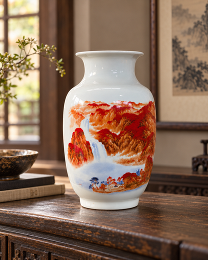 Traditional Landscape Ceramic Decorative Vase-Red Fortune