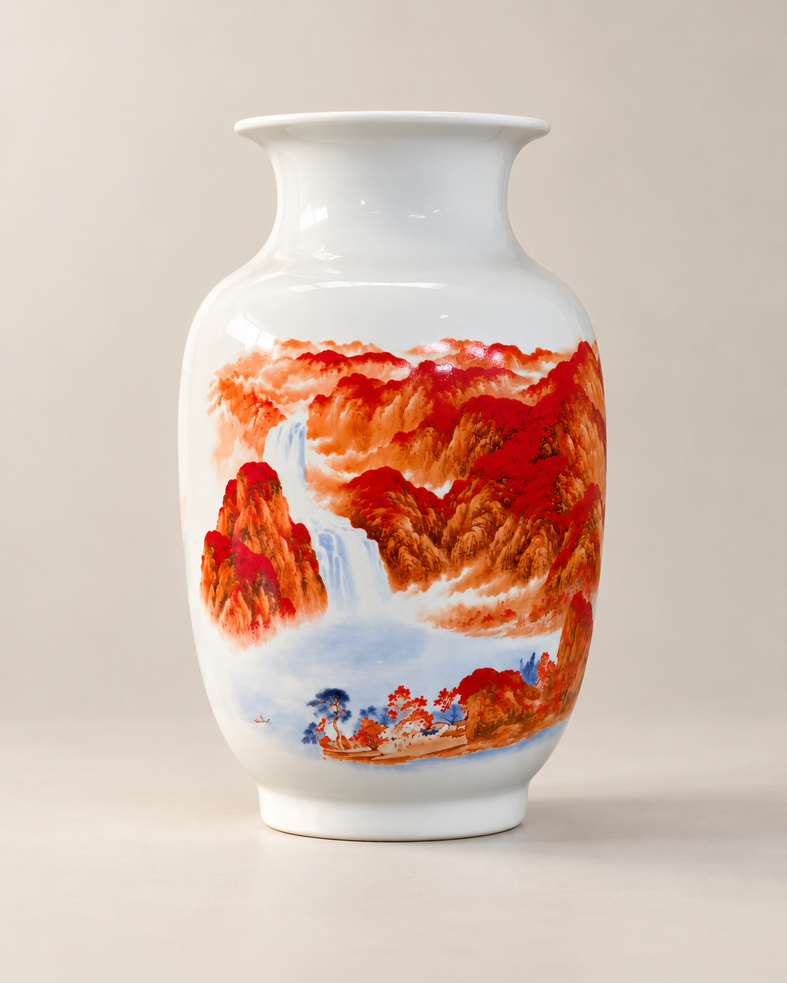 Traditional Landscape Ceramic Decorative Vase-Red Fortune