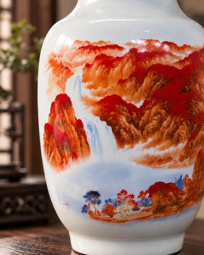 Traditional Landscape Ceramic Decorative Vase-Red Fortune