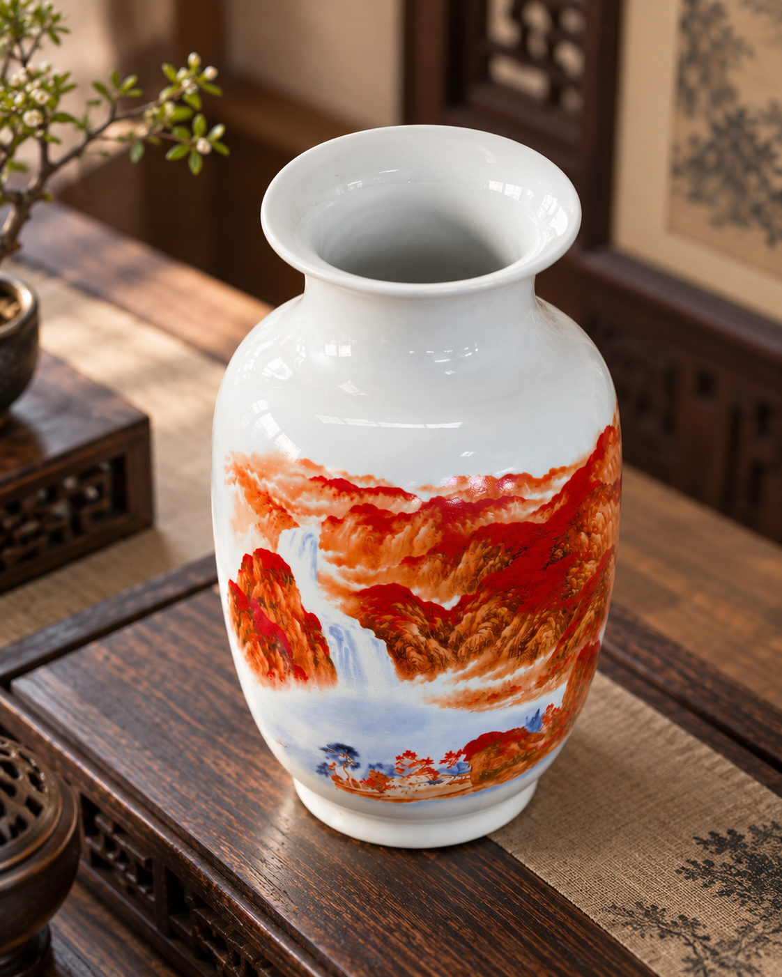 Traditional Landscape Ceramic Decorative Vase-Red Fortune