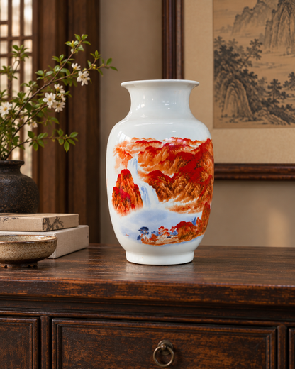 Traditional Landscape Ceramic Decorative Vase-Red Fortune