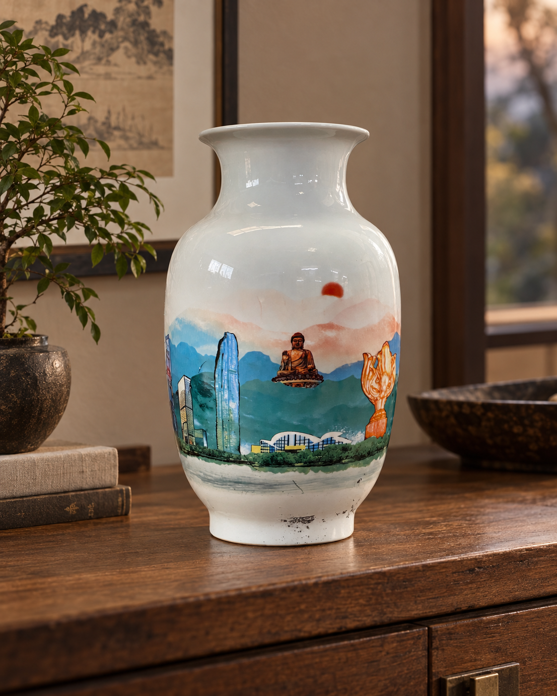 Decorative Ceramic Vase with Scenic Artwork-United Hearts child vase
