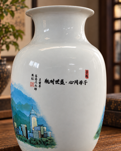 Decorative Ceramic Vase with Scenic Artwork-United Hearts child vase