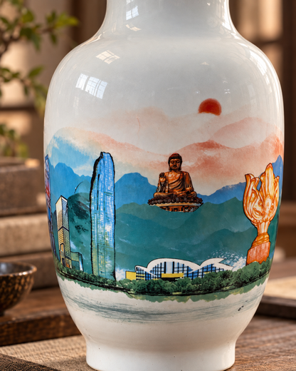 Decorative Ceramic Vase with Scenic Artwork-United Hearts child vase