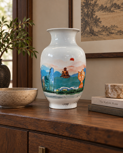 Decorative Ceramic Vase with Scenic Artwork-United Hearts child vase