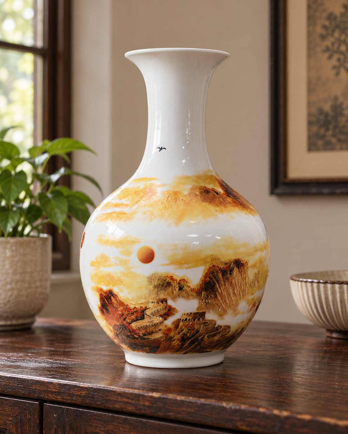 Traditional Landscape Ceramic Vase-United Hearts