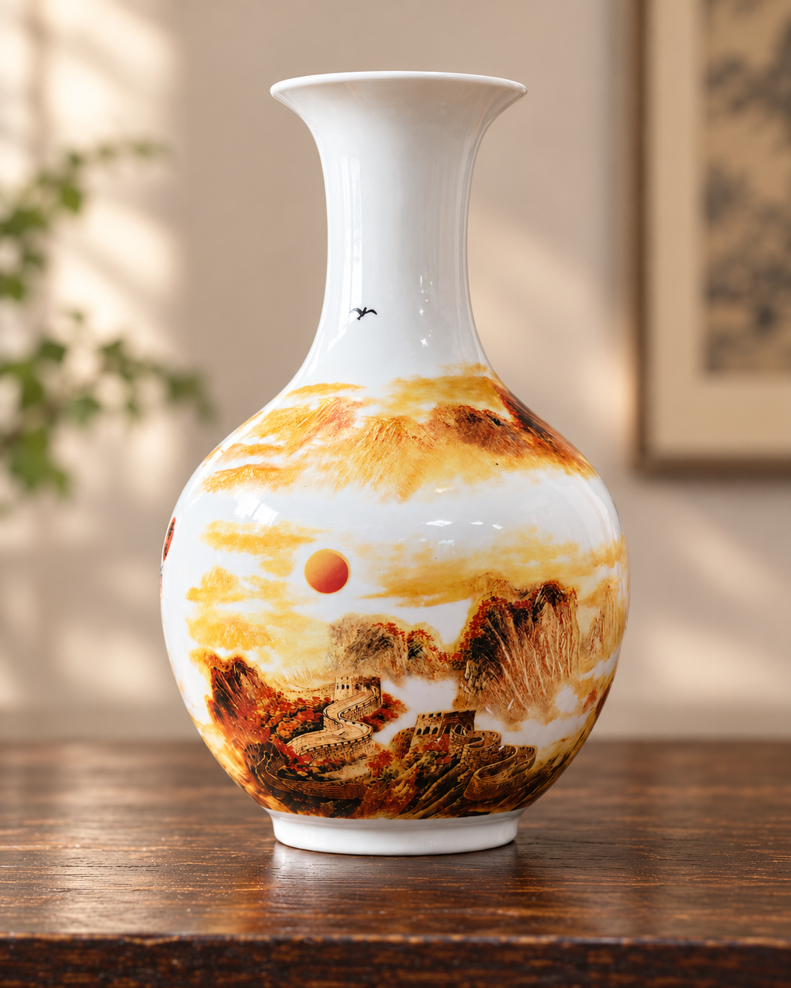 Traditional Landscape Ceramic Vase-United Hearts