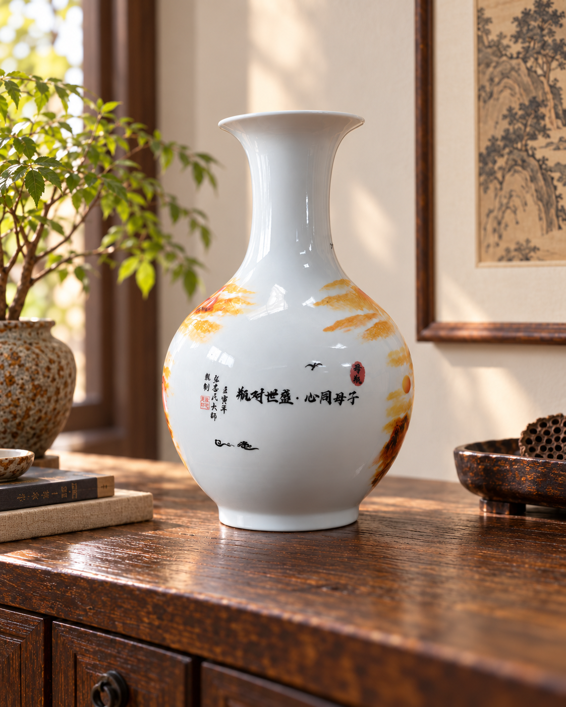 Traditional Landscape Ceramic Vase-United Hearts