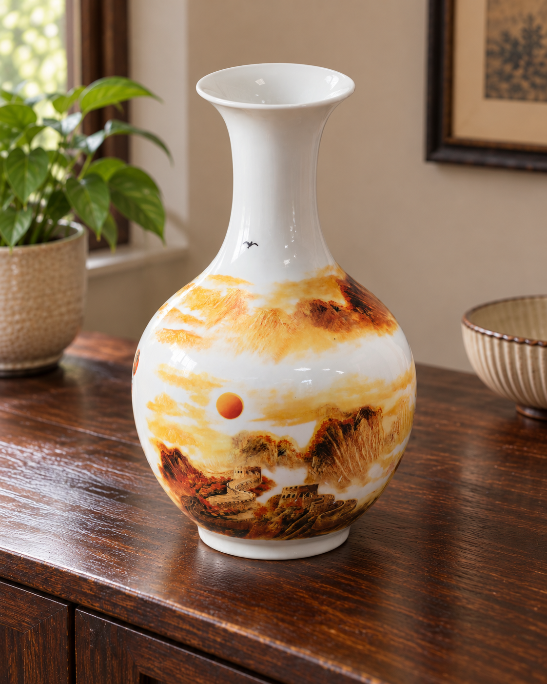 Traditional Landscape Ceramic Vase-United Hearts