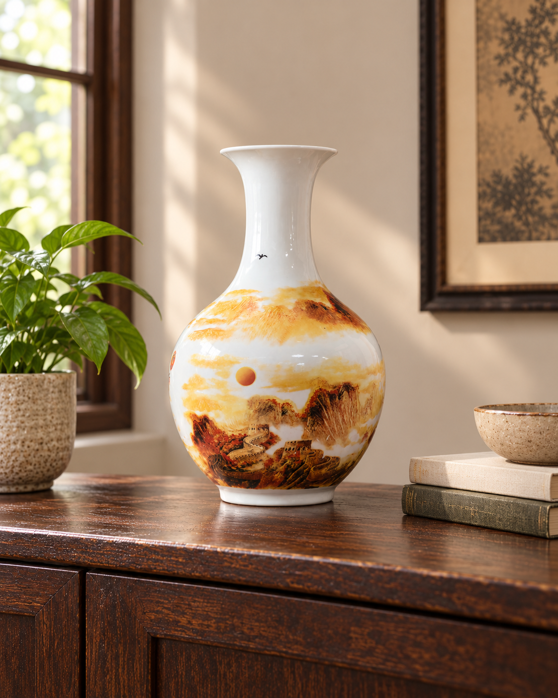 Traditional Landscape Ceramic Vase-United Hearts