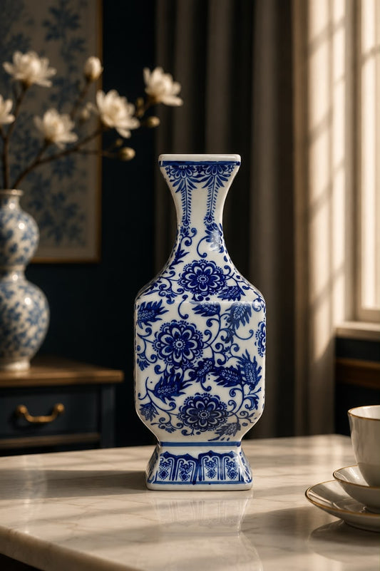 Royal Blossom Porcelain Decorative Vase –Luxury Blue & White Chinese-Inspired Flower Vase